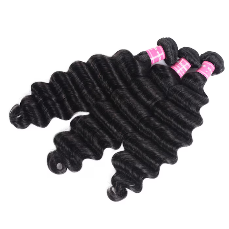 Sterly Unprocessed Loose Deep Wave Virgin Hair 3 Bundles with 4×4 Lace Closure Hand-tied
