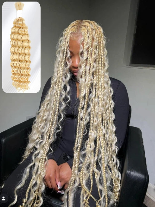 613# Blonde Human Braiding Hair Deep Wave Bulk Human Hair for Braiding No Weft Human Hair Extensions for Boho Braids 100g/Bundle