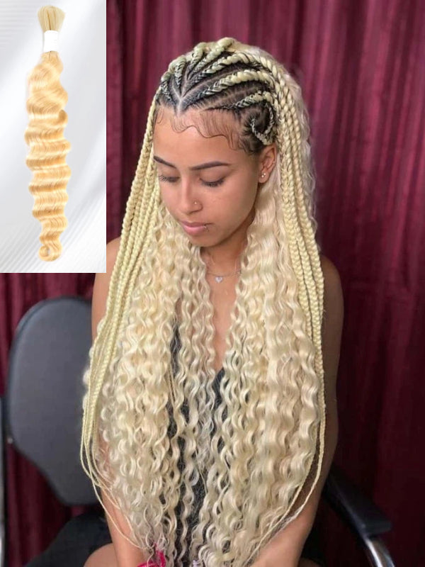 613# Blonde Human Braiding Hair Deep Wave Bulk Human Hair for Braiding No Weft Human Hair Extensions for Boho Braids 100g/Bundle