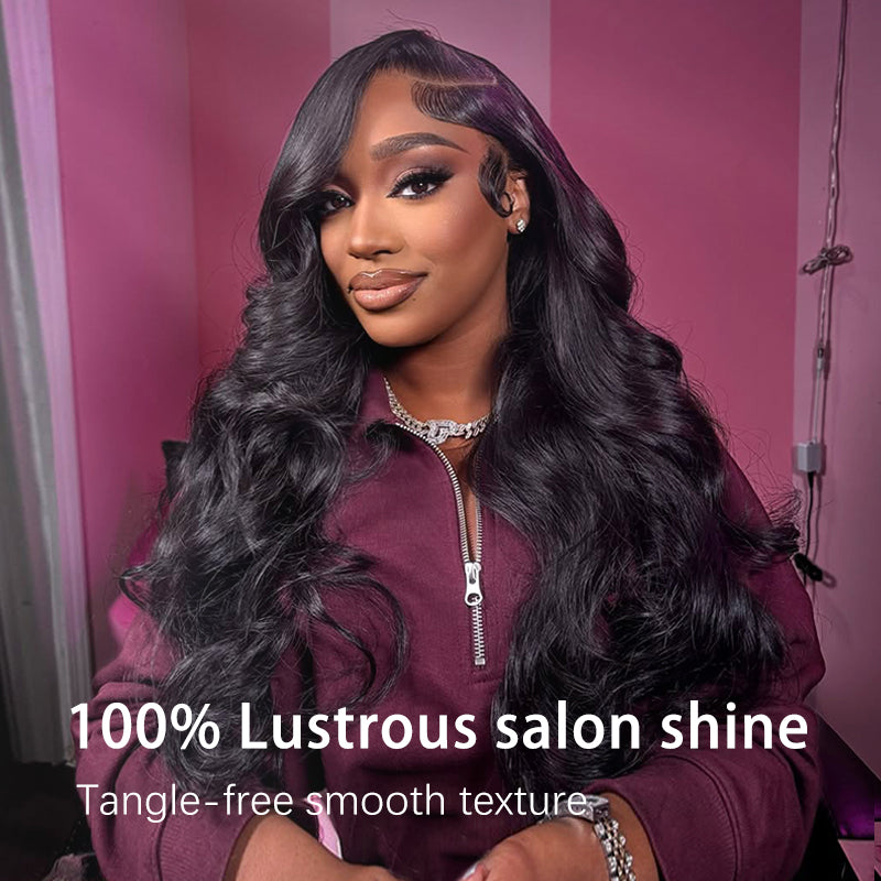 #1 Jet Black Glueless 7×6 Real HD Lace Body Wave Hair Wig Ready To Go 100% Human Hair