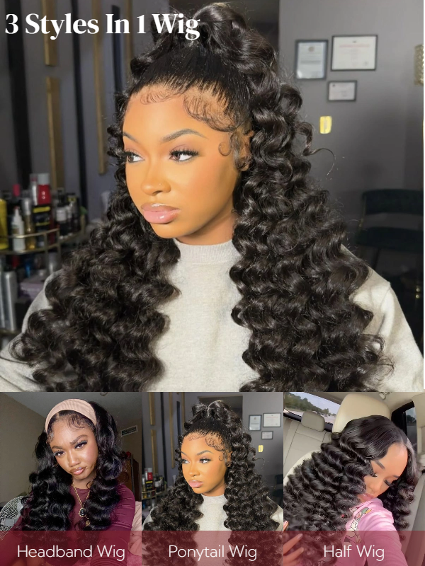 3-In-1 Half Wig Yaki Wand Curly Glueless Flexi-Fit Drawstring Wig Beginner Friendly - sterlyhair