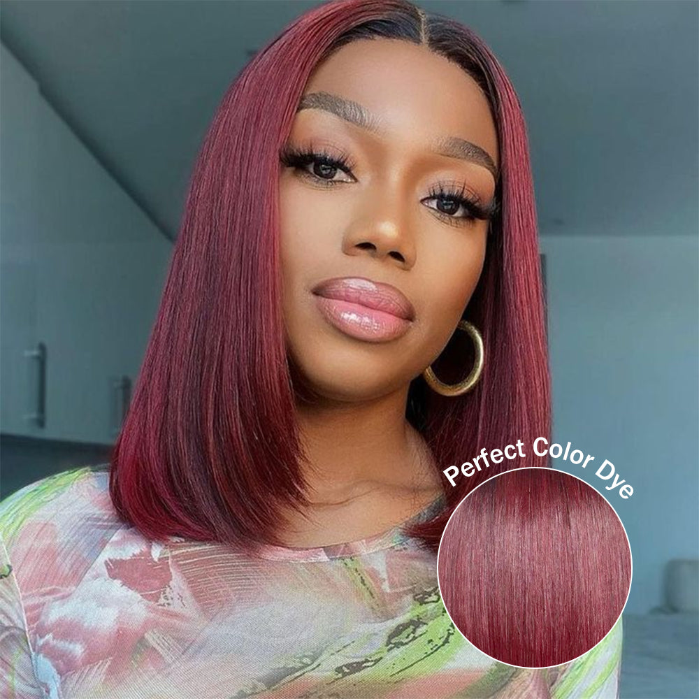 Sterly 1B/99J Burgundy Ombre 13x6 Lace Front Wig Straight Human Hair Bob Wigs - sterlyhair