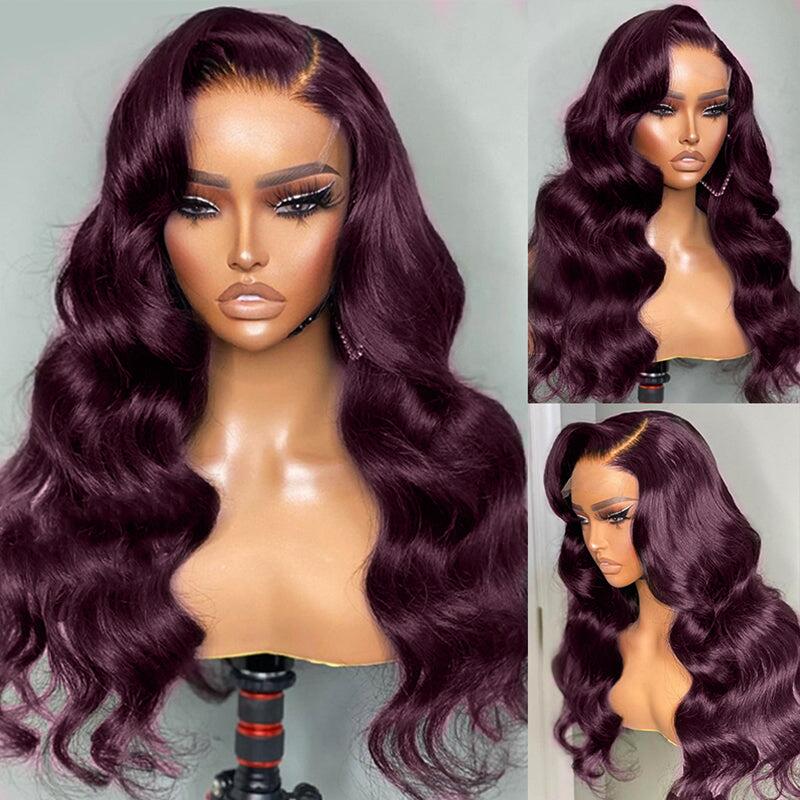 Affordable Dark Purple Plum Body Wave Human Hair Wig BUG Colored Wigs - sterlyhair