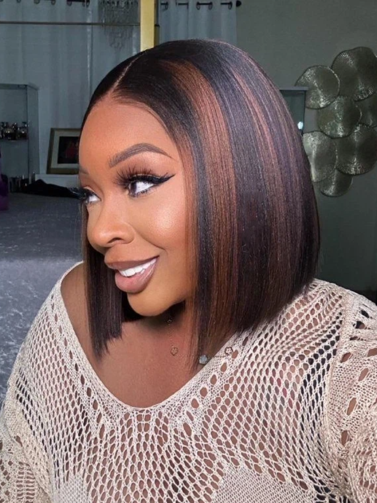 Sterly Straight Colored Short Bob Wig Brown Highlight Human Hair Wigs For Black Women - sterlyhair