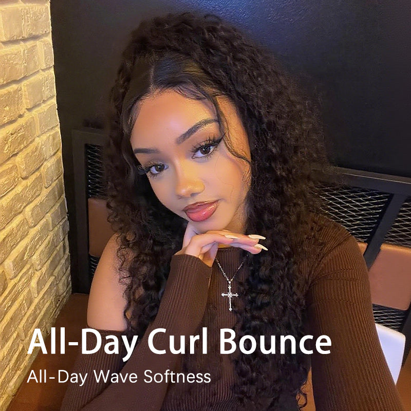 #1 Jet Black Glueless 7x6 Curly Wave Wig HD Lace Front With Invisi- Drawstrings