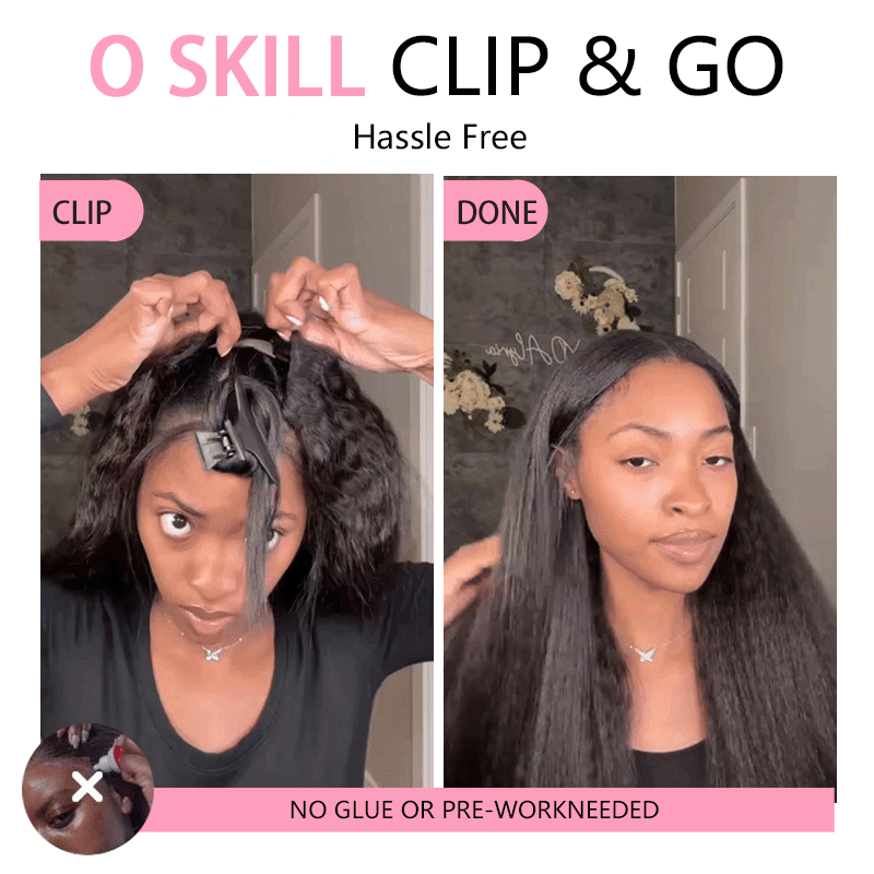 New Drawstring V Part Kinky Straight / Yaki Straight Wig No Leave Out And No Sew In Human Hair Wigs - sterlyhair