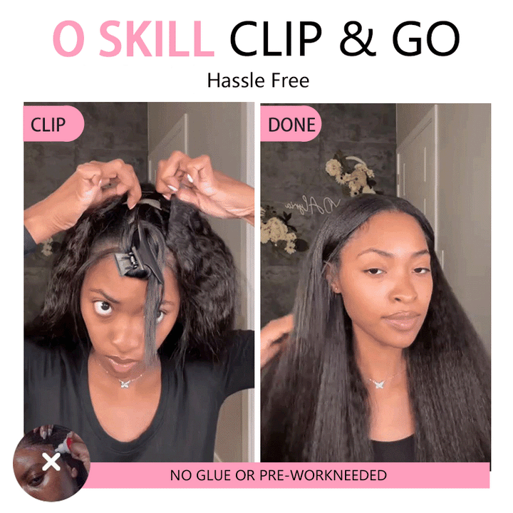 New Drawstring V Part Kinky Straight / Yaki Straight Wig No Leave Out And No Sew In Human Hair Wigs - sterlyhair