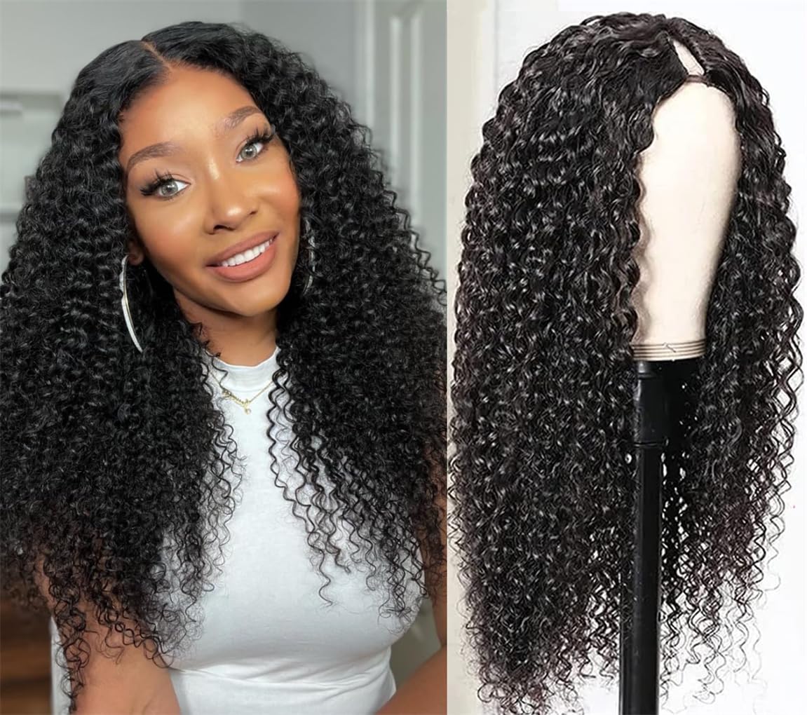 #1 Jet Black Glueless V Part Wig Straight / Body Wave / Curly Human hair Wigs 250% Density