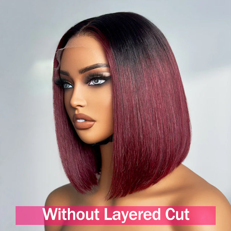 Sterly 1B/99J Burgundy Ombre 13x6 Lace Front Wig Straight Human Hair Bob Wigs for Black Women