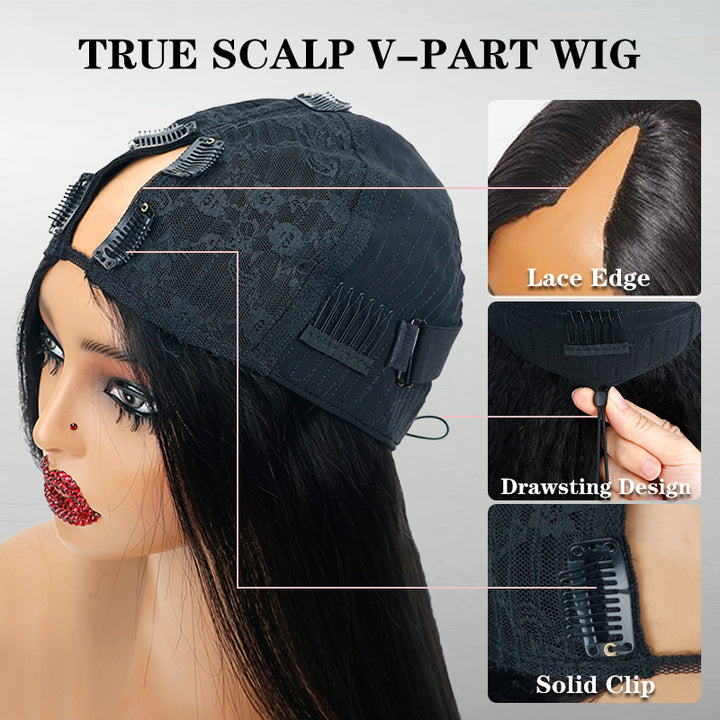 New Drawstring Straight V Part Wig No Leave Out And No Sew In Human Hair Wigs - sterlyhair