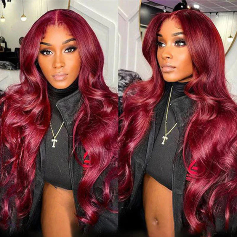 Glueless 7×6 Real HD Lace #99J Burgundy Body Wave Hair Wig Ready To Go 100% Human Hair
