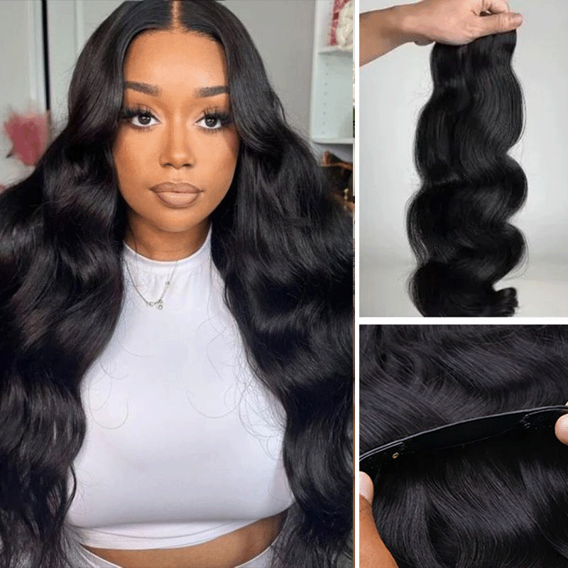 Raw Hair Clip In | Body Wave lnvisible Edge Clip in Hair Extensions For Black Women 8pcs With 18 Clips