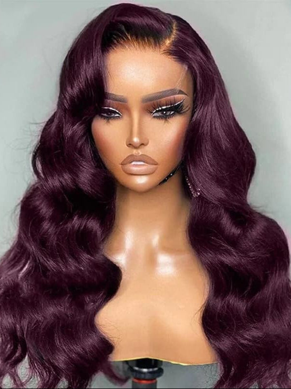 Affordable Dark Purple Plum Body Wave Human Hair Wig BUG Colored Wigs - sterlyhair