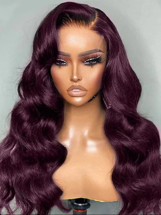 Affordable Dark Purple Plum Body Wave Human Hair Wig BUG Colored Wigs - sterlyhair