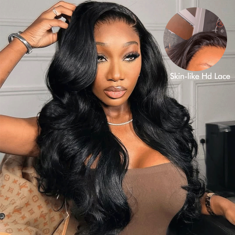 #1 Jet Black Glueless 7×6 Real HD Lace Body Wave Human Hair Wig 180% Density - sterlyhair