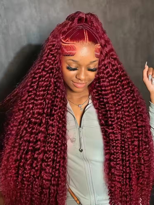 99J Burgundy 13×6 Deep Wave Wig Premium Super Double Drawn Human Hair Wig 250% Density - sterlyhair