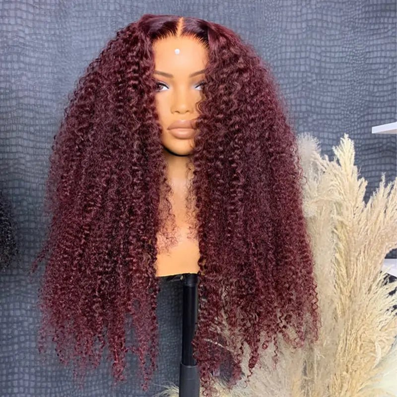 Perruques de cheveux bouclés Sterly #99J bordeaux avec dentelle frontale pour femme 