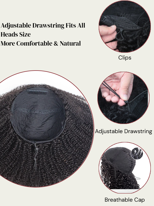 3-In-1 Half Wig Kinky Straight Glueless Flexi-Fit Drawstring Wig Beginner Friendly