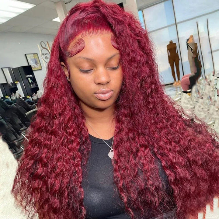 99J Burgundy 13×6 Deep Wave Wig Premium Super Double Drawn Human Hair Wig 250% Density - sterlyhair