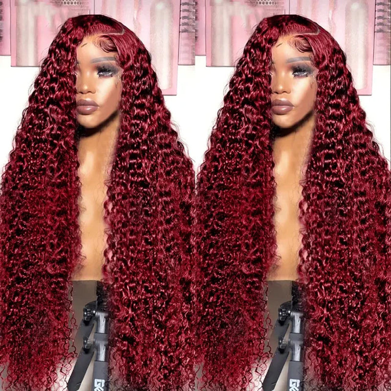 99J Burgundy 13×6 Deep Wave Wig Premium Super Double Drawn Human Hair Wig 250% Density - sterlyhair