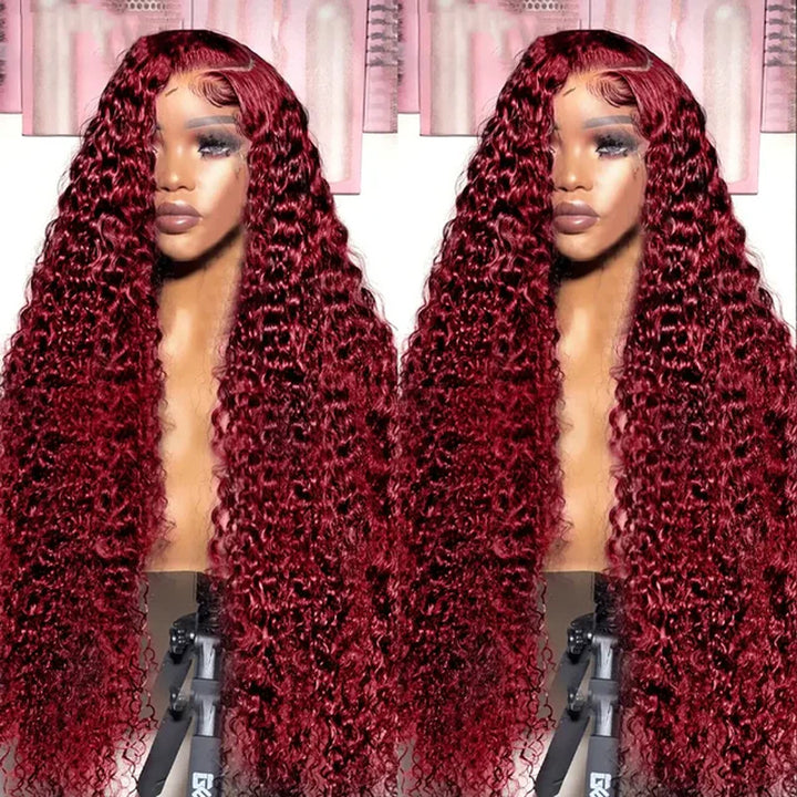 99J Burgundy 13×6 Deep Wave Wig Premium Super Double Drawn Human Hair Wig 250% Density - sterlyhair