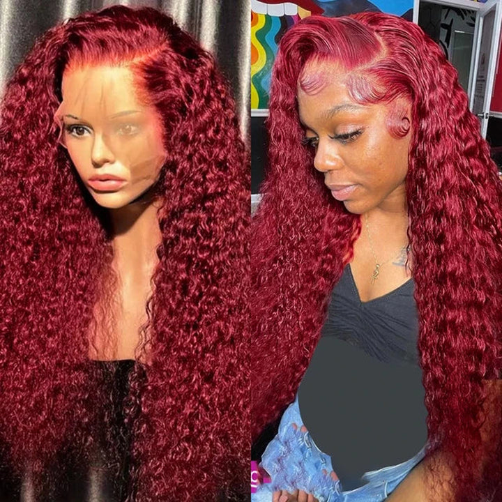 99J Burgundy 13×6 Deep Wave Wig Premium Super Double Drawn Human Hair Wig 250% Density - sterlyhair
