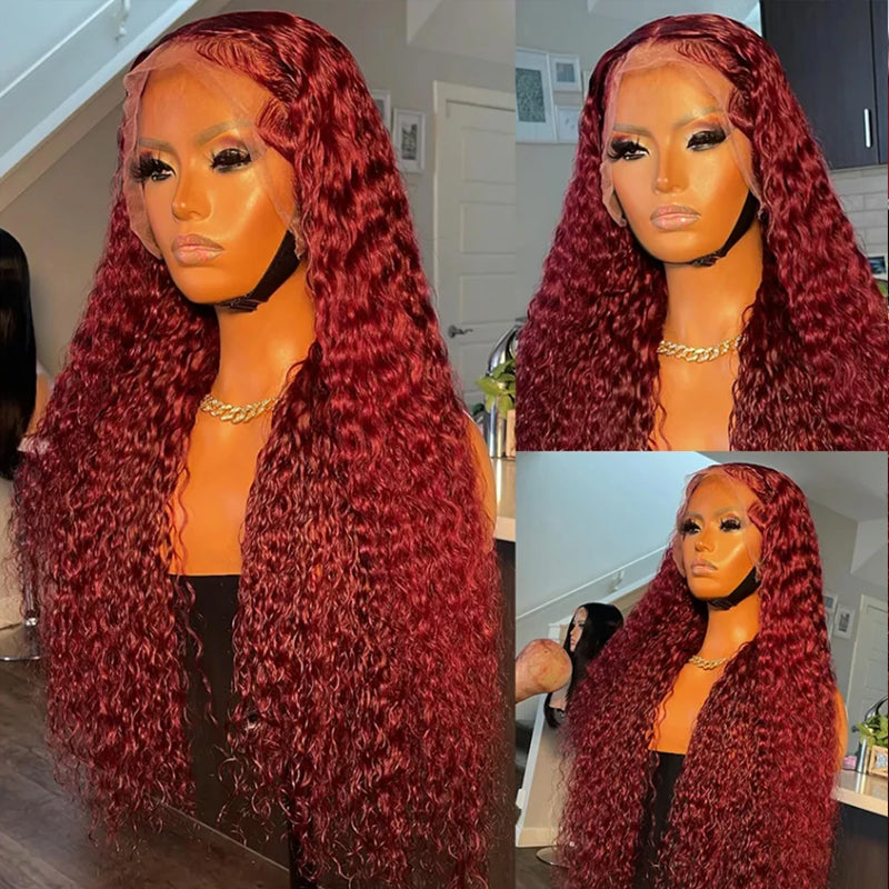 99J Burgundy 13×6 Deep Wave Wig Premium Super Double Drawn Human Hair Wig 250% Density - sterlyhair