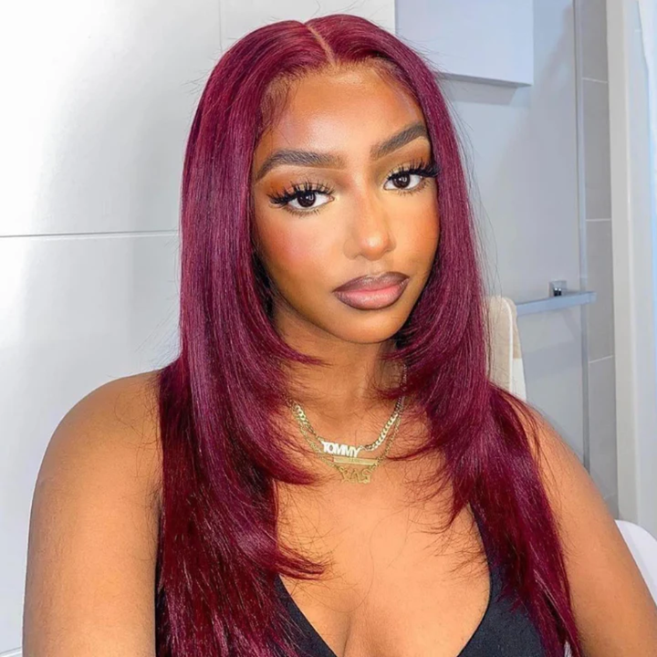 Double Drawn 99j Layered Cut 13×6 Straight Human Hair Wig - sterlyhair
