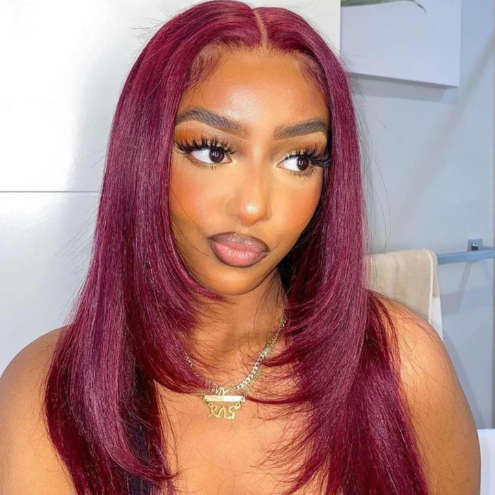 Double Drawn 99j Layered Cut 13×6 Straight Human Hair Wig - sterlyhair