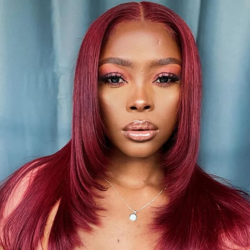 Double Drawn 99j Layered Cut 13×6 Straight Human Hair Wig - sterlyhair