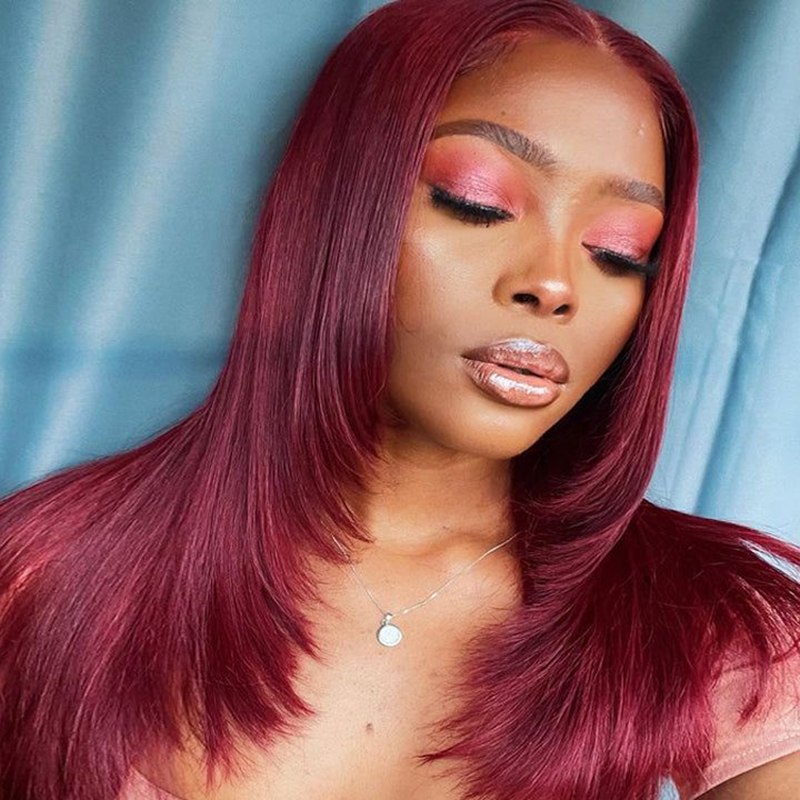 Double Drawn 99j Layered Cut 13×6 Straight Human Hair Wig - sterlyhair