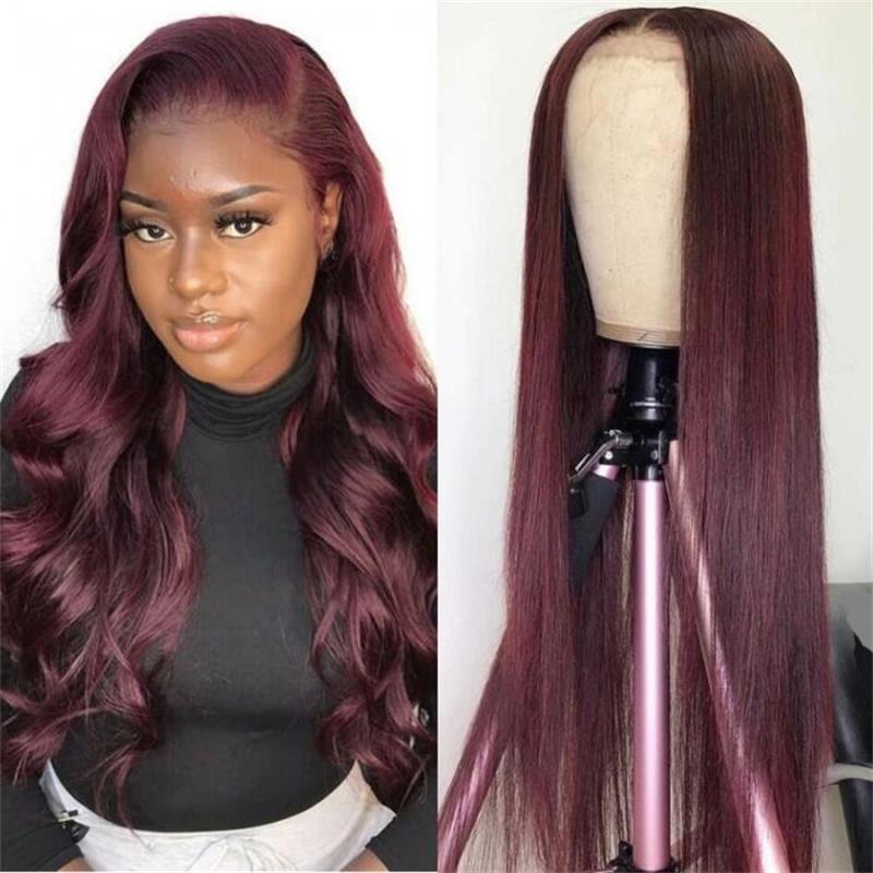 Hot&Pop Trend Dark Purple Plum Colored Lace Front Human Hair Wig