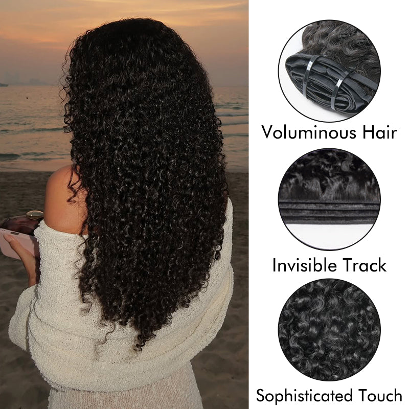Raw Hair Clip In | Burmese Curly Invisi Edge Clip in Hair Extensions For Black Women 8pcs With 18 Clips