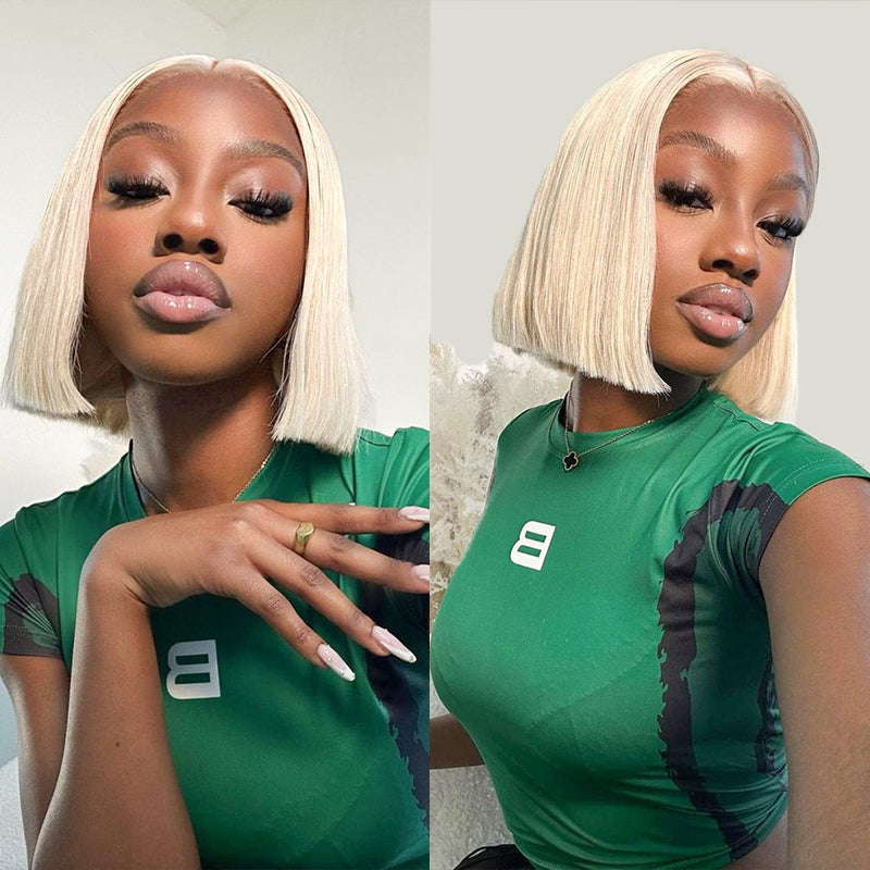 #613 Blonde Straight Bob Wig 13x6 Transparent Lace Human Hair Wigs