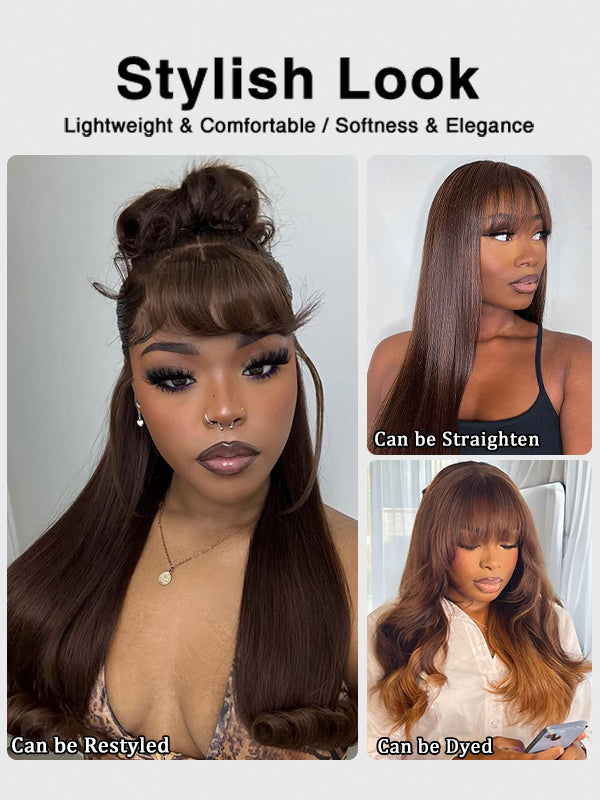 Perruques en cheveux humains crépus lisses/yaki avec cordon de serrage et partie en V, sans couture ni insertion 