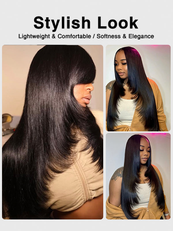 Layered Cut Trendy Jet Black Straight Short Wig Human Hair Wigs Sterly Hair