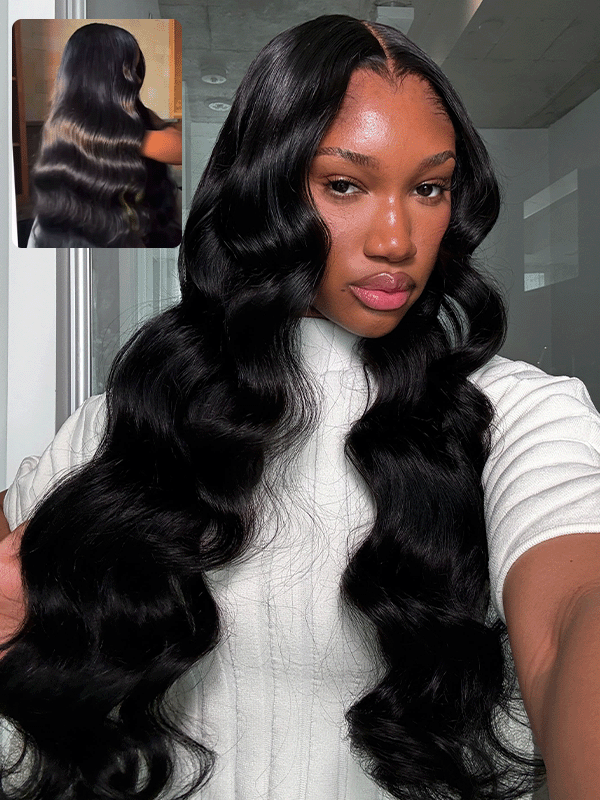 Affordable #1 Jet Black Body Wave Wig 13x6 Lace Front Human Hair Wigs Sterly Hair