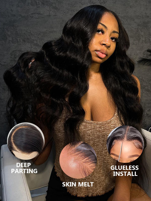 Affordable #1 Jet Black Body Wave Wig 13x6 Lace Front Human Hair Wigs Sterly Hair