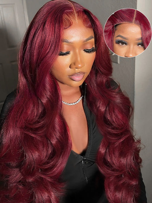 Affordable #99J Body Wave Wig Sterly Burgundy 13x6 Lace Front Human Hair Wigs - sterlyhair