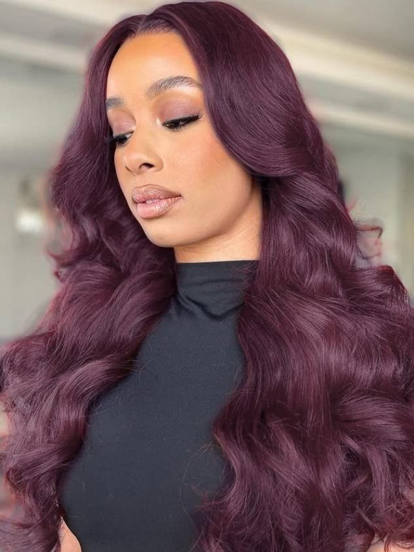 Affordable Dark Purple Plum Body Wave Human Hair Wig BUG Colored Wigs - sterlyhair