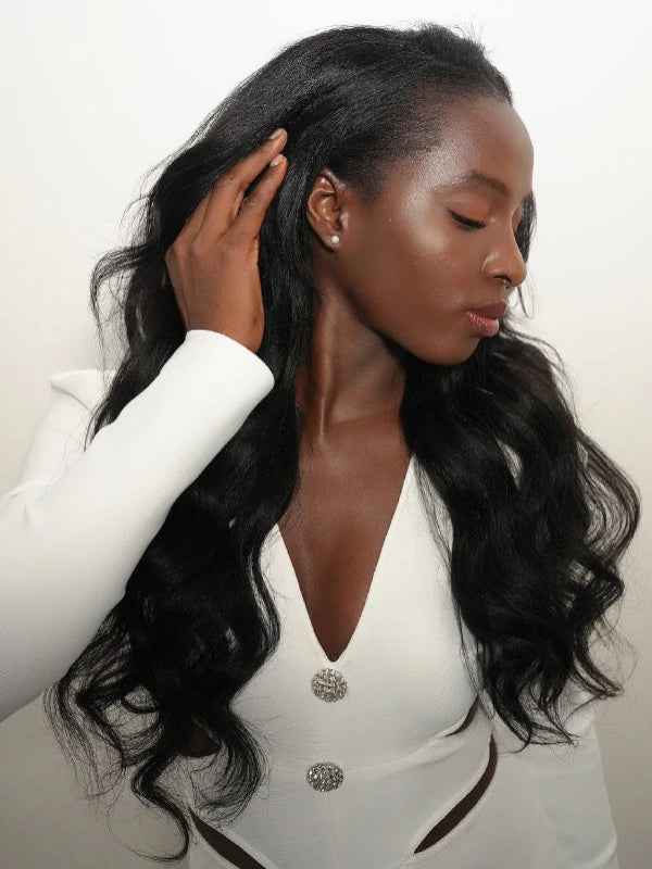 Natural Fullness Wear Go 7×6 Lace Wavy Yaki Human Hair Wig Glueless 13×6 Yaki Body Wave Wig - sterlyhair