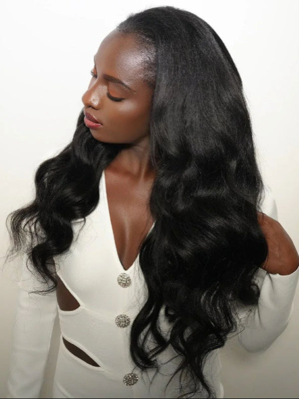 Natural Fullness Wear Go 7×6 Lace Wavy Yaki Human Hair Wig Glueless 13×6 Yaki Body Wave Wig - sterlyhair