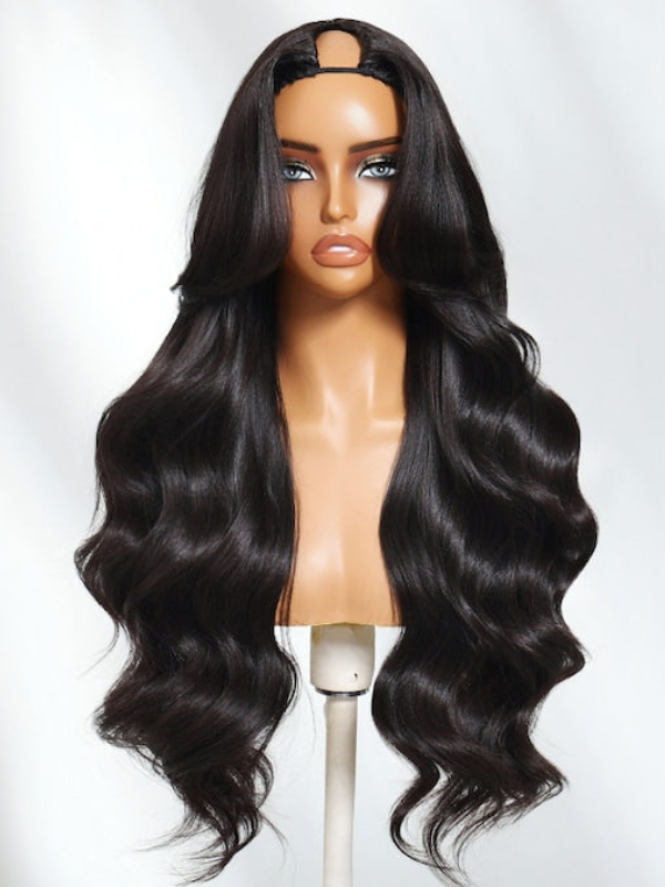 Affordable Glueless V Part Wavy Yaki Human Hair Wig Sterly Hair