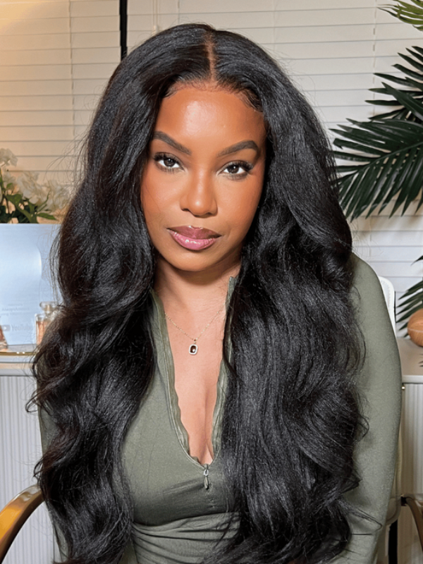 Affordable Glueless V Part Wavy Yaki Human Hair Wig Sterly Hair - sterlyhair