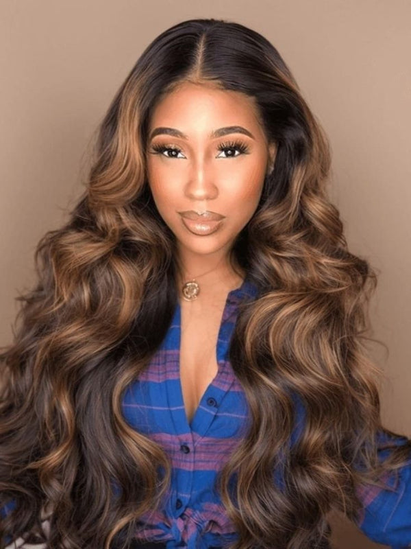 Balayage Light Brown Loose Body Wave Glueless Transparent Lace Front Wig - sterlyhair