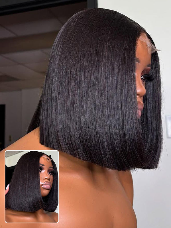 Blunt Cut Bone Straight Human Hair Bob Wigs 15A Raw Hair Short Bob Wigs For Women
