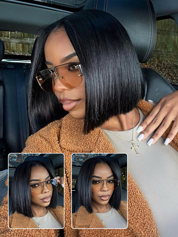 Blunt Cut Bone Straight Human Hair Bob Wigs 15A Raw Hair Short Bob Wigs For Women