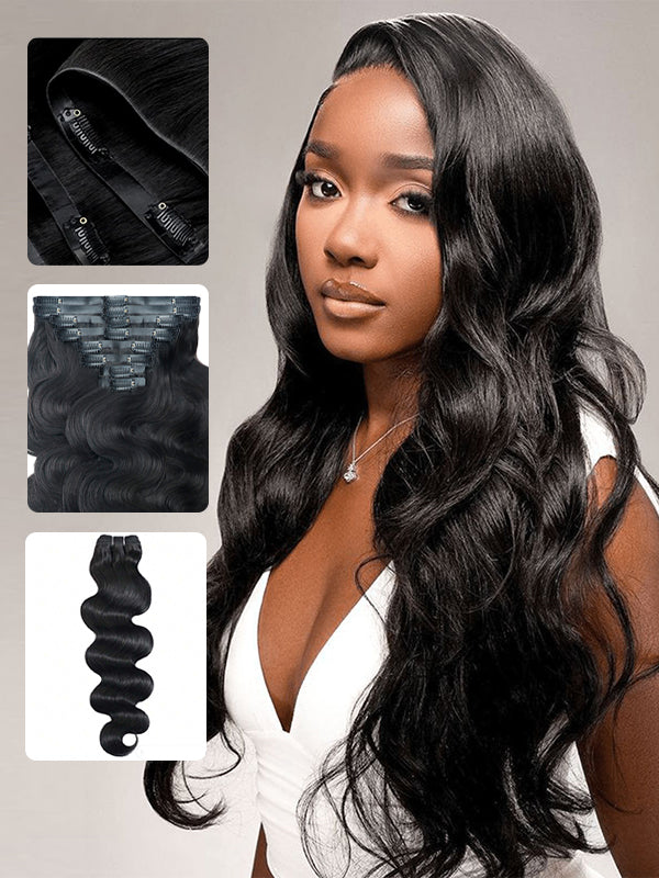 Raw Hair Clip In | Body Wave lnvisible Edge Clip in Hair Extensions For Black Women 8pcs With 18 Clips