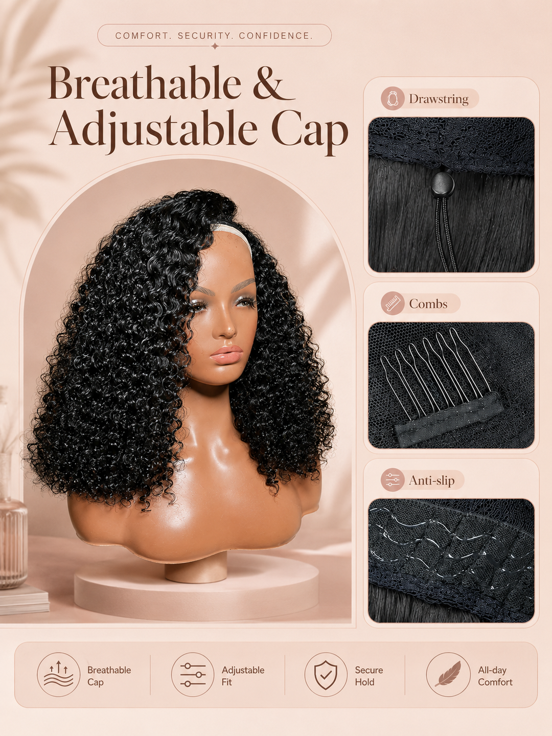 Burmese Curly 3-In-1 Half Wig Glueless Install with Drawstring Beginner Friendly