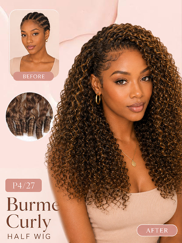 Burmese Curly 3-In-1 Half Wig Glueless Install with Drawstring Beginner Friendly